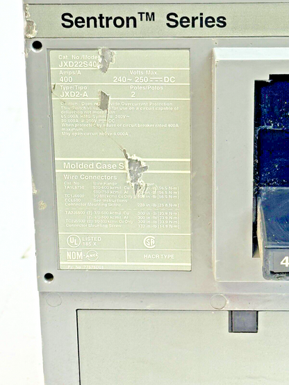 SIEMENS - JXD22S400A - SENTRON MOLDED CASE SWITCH - 2 POLE/400A/600VAC/JXD2-A