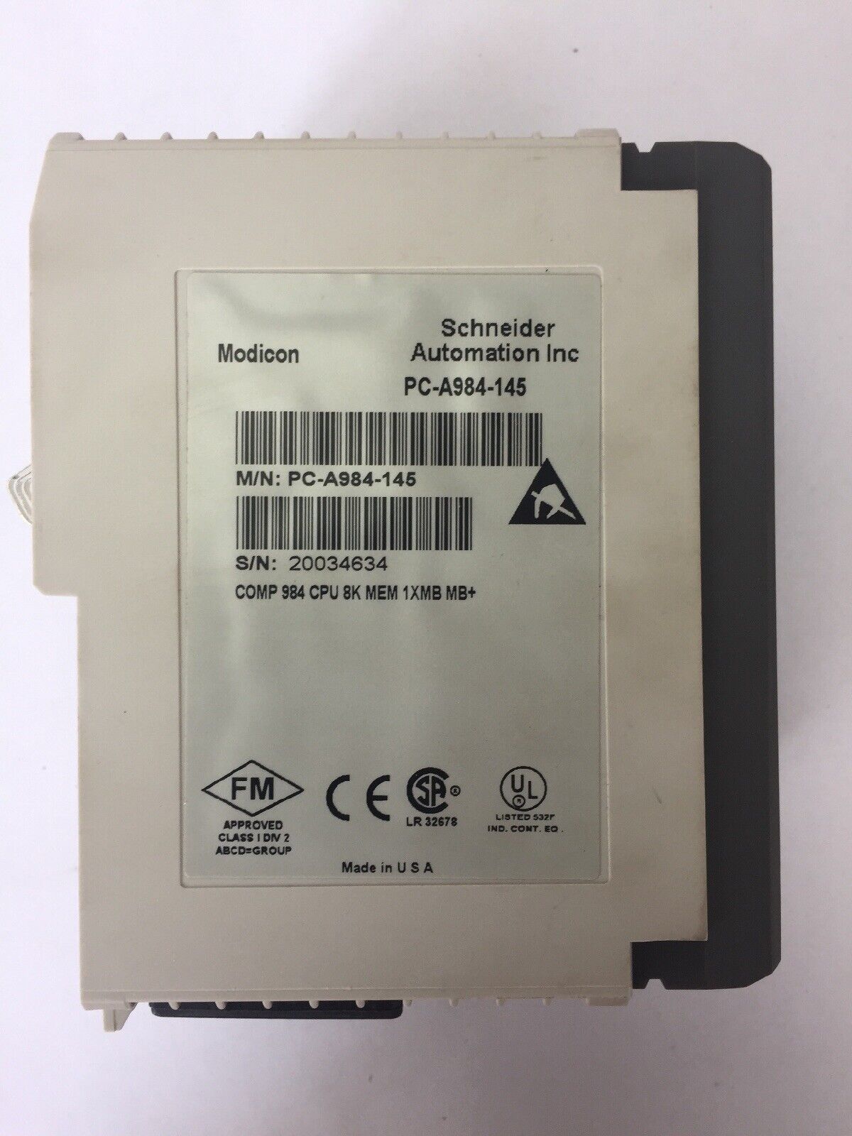 MODICON PC-A984-145 COMP 984 CPU 8K MEM 1XMB MB+ MBPLUS MODBUS 24VDC MODULE REV