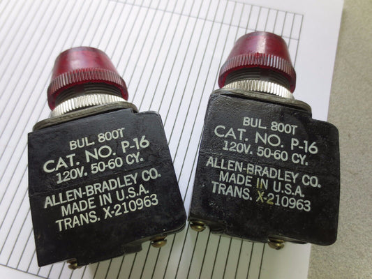 ALLEN-BRADLEY 800T P-16 - PILOT LIGHT - RED LENS - OLD STYLE - LOT of 2