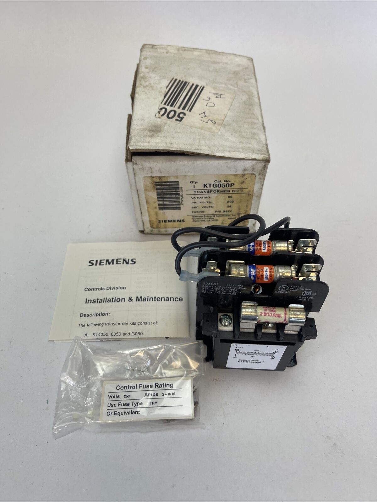 SIEMENS KTG050P TRANSFORMER KIT VA RATING 50 PRI. VOLTS: 200 SEC. VOLTS: 24