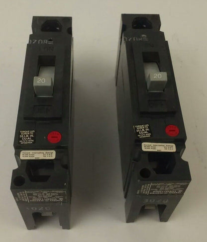 GENERAL ELECTRIC THED113020 CIRCUIT BREAKER 1P 277VAC 125VDC 20A (LOT OF 2)