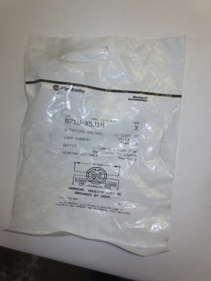 ALLEN-BRADLEY 871U-X5J18 Ser. X PROXIMITY SENSOR 11-52VDC/ 15-132VAC 50mA NEW