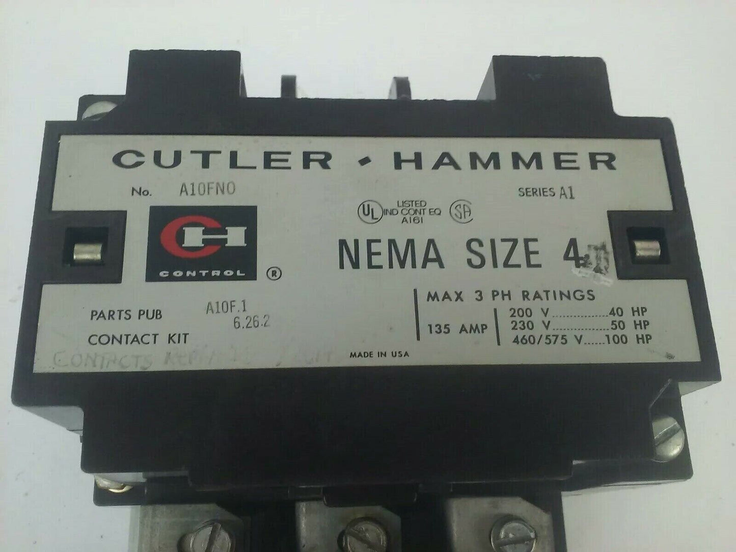 CUTLER HAMMER A10FN0 SER. A1 STARTER SIZE 4 3P 135A 575V 100HP 120V COIL C320TE