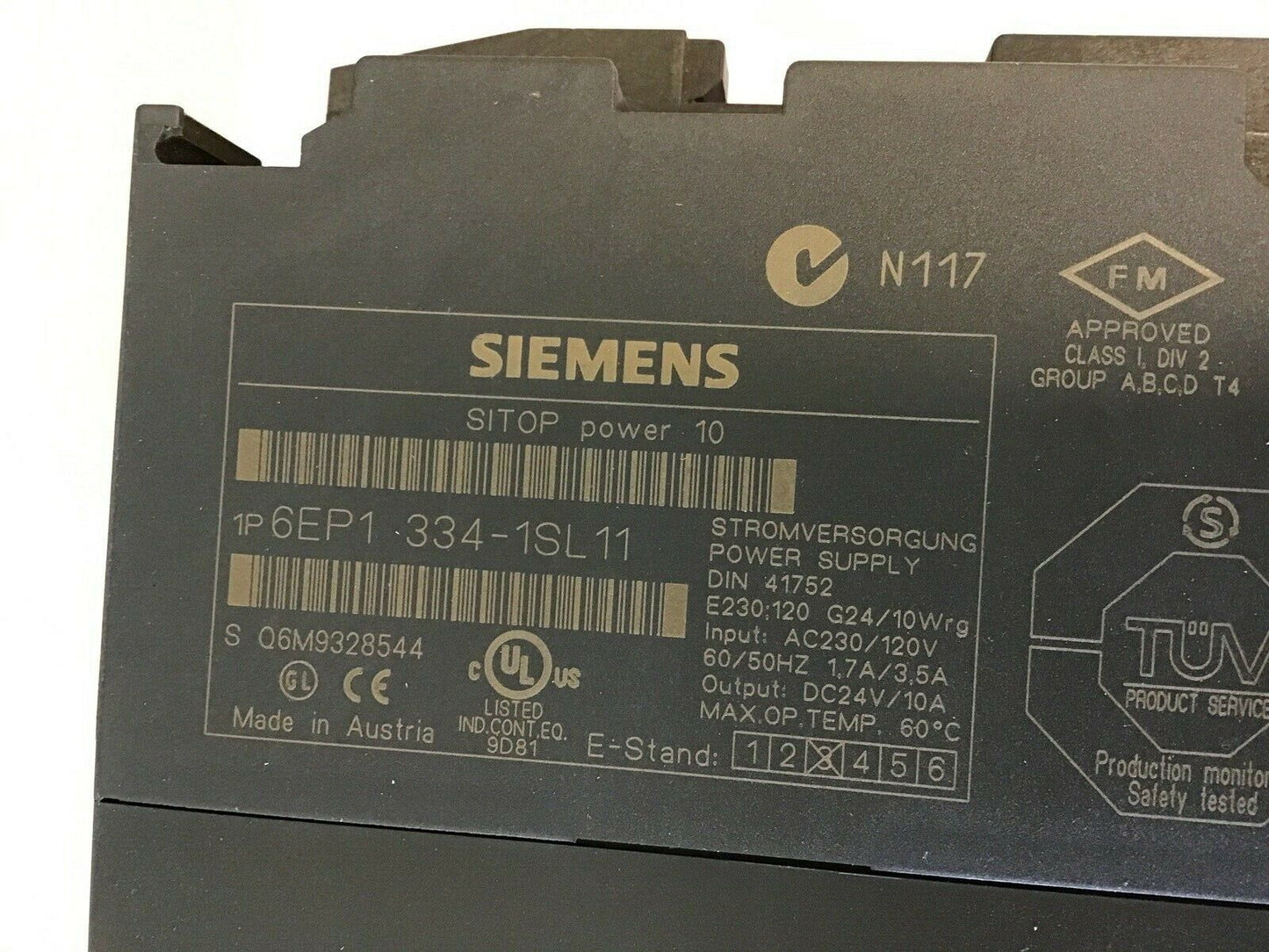 SIEMENS 1P6EP1-334-1SL11 SITOP POWER 10 POWER SUPPLY 230/120VAC 24VDC/10A