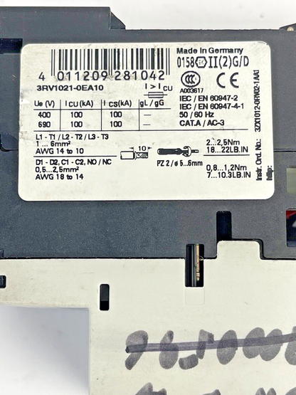 SIEMENS - 3RV1021-0EA10 - CIRCUIT BREAKER / MOTOR PROTECTOR