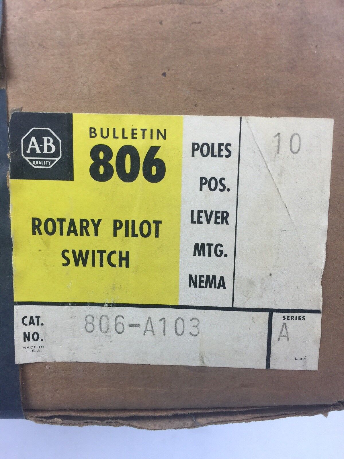 ALLEN BRADLEY 806-A103 ROTARY PILOT SWITCH 10 POLE 3 THROW WITH OFF POSITION