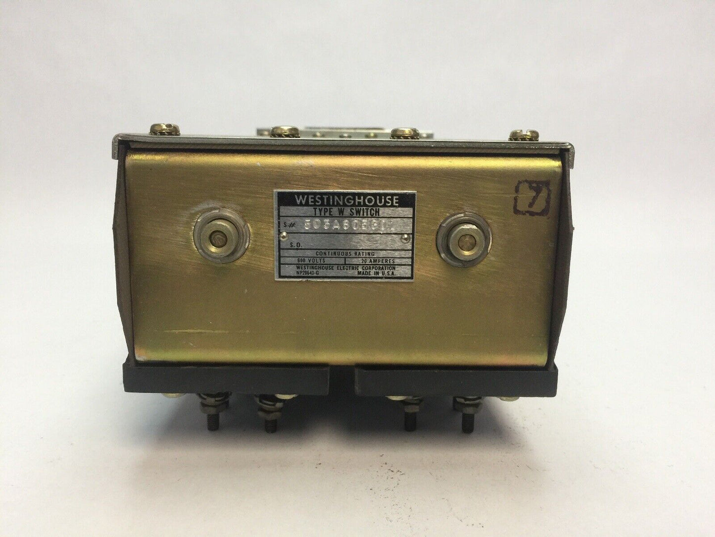 WESTINGHOUSE 503A805G01 TYPE W SWITCH 600 VOLTS 20 AMPERES
