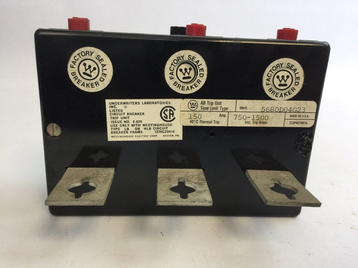 WESTINGHOUSE 5680D04G23 TRIP UNIT 150A 3POLE MAG TRIP ADJ 750-1500A