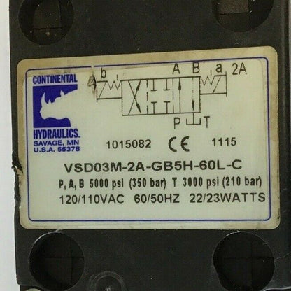 CONTINENTAL HYDRAULICS VSD03M-2A-GB5H-60L-C DIRECTIONAL VALVE 120/110VAC60/50HZ