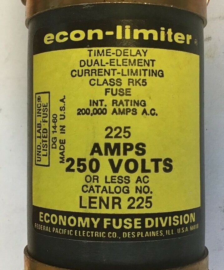 ECONOMY LENR 225 FUSE 225A ECON-LIMITER CLASS RK5 CURRENT LIMITING ***LOTOF3***