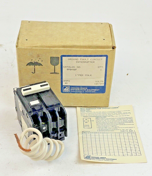 CROUSE-HINDS - EP240GF - 1" PER POLE, 40 A, 240 VAC-GROUND FAULT CIRCUIT BREAKER