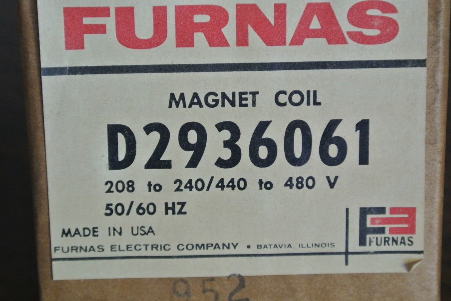 FURNAS D2936061 - MAGNET COIL - 208 to 240 / 440 to 480V, 50/60Hz - NEW SURPLUS