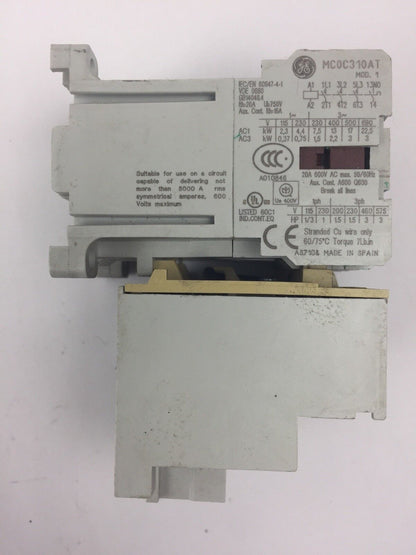 GE MC0C310AT CONTACTOR 20A 600VAC 50/60HZ W/ MT03G OVERLOAD RELAY 1.1-1.6A