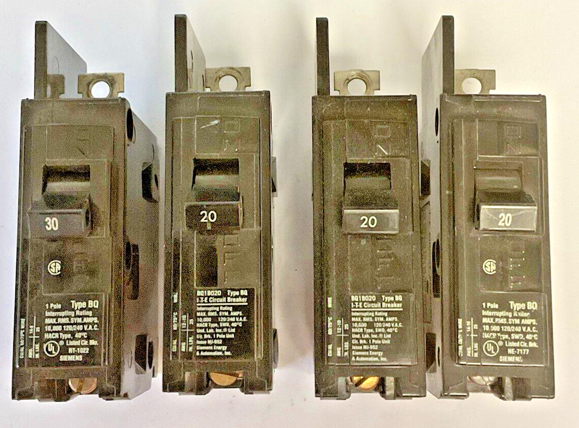 ITE BQ1B020 CIRCUIT BREAKER 30A(1) 20A(3) 120/240VAC **4 BREAKERS**