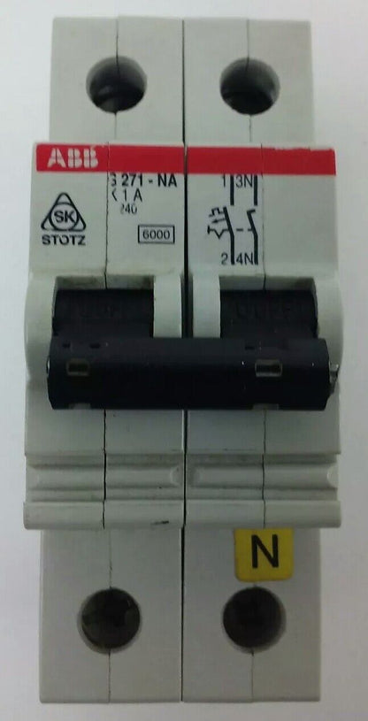 ABB, S271-NA, K1A, CIRCUIT BREAKER, 2P, 240, 1AMP, NEW SURPLUS, S271
