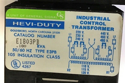 GENERAL SIGNAL E1803PB INDUSTRIAL CONTROL TRANSFORMER .180KVA 50/60HZ TYPE E3PB