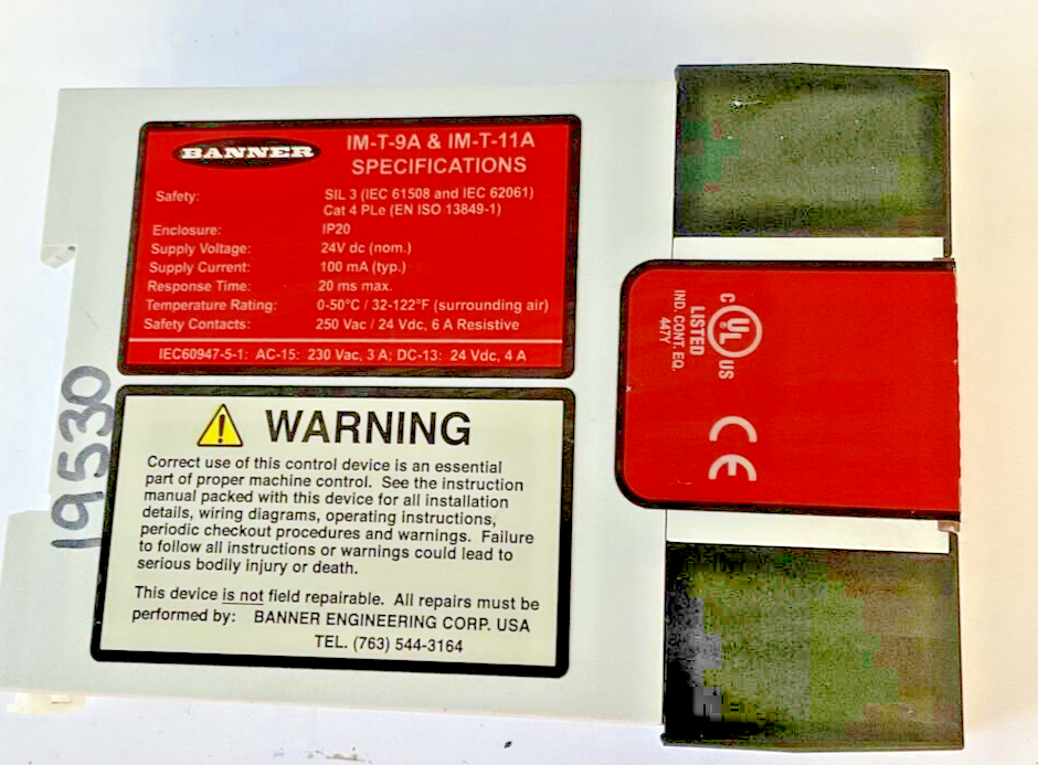 BANNER IM-T9A SAFETY RELAY 24VDC 250VAC 6A