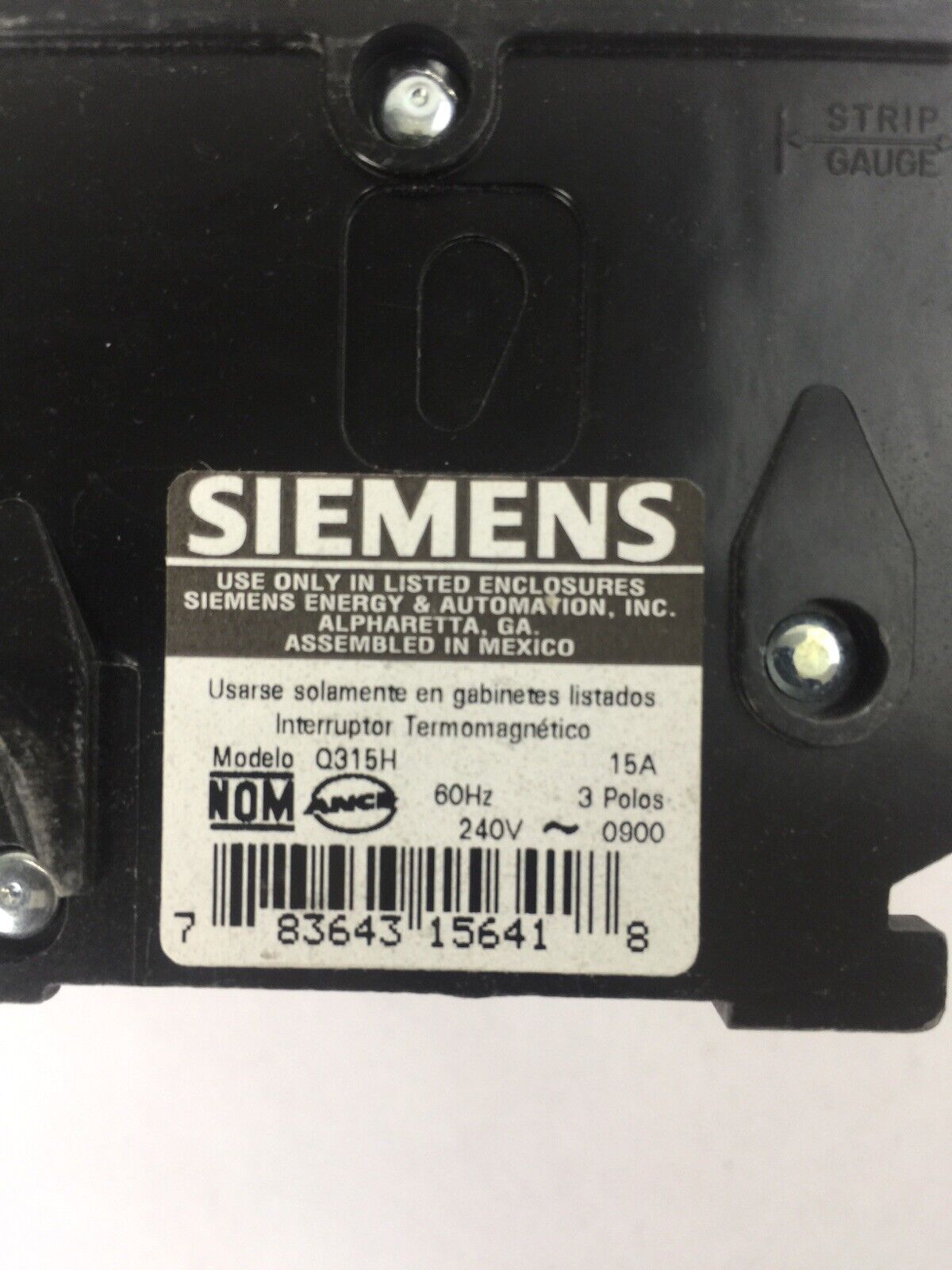 SIEMENS Q315H CIRCUIT BREAKER 15A 3POLE 240VAC