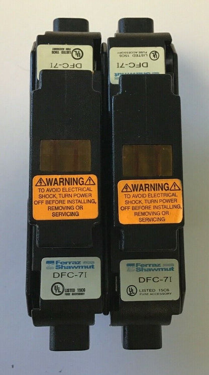 BUSS BC6302SQ 30A 600V FUSE HOLDER W/FERRAZ SHAWMUT DFC-7I FUSE COVERS(2)