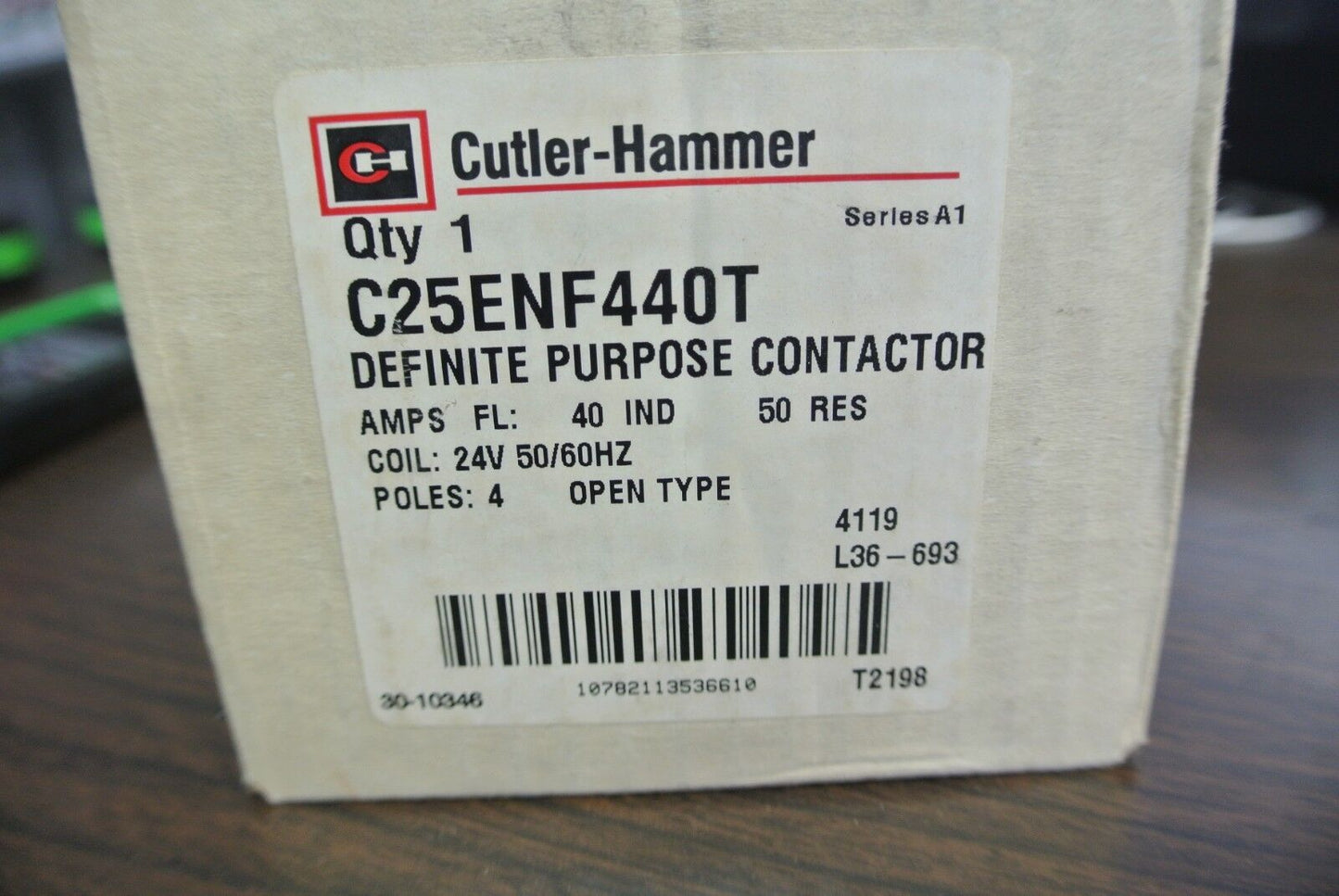 CUTLER-HAMMER C25ENF440 DEFINITE PURPOSE CONTACTOR - 24V COIL, 40A - NEW SURPLUS