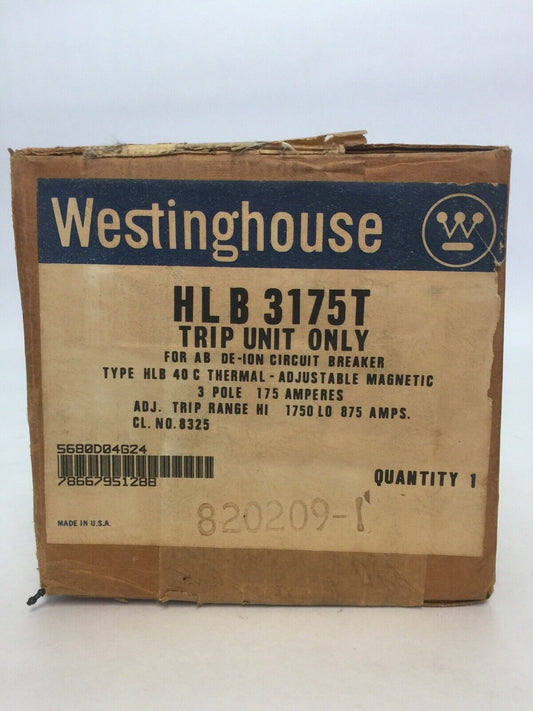 WESTINGHOUSE HLB3175T TRIP UNIT ONLY 175A 3P ADJ TRIP RANGE HI 1750 LO 875 AMPS
