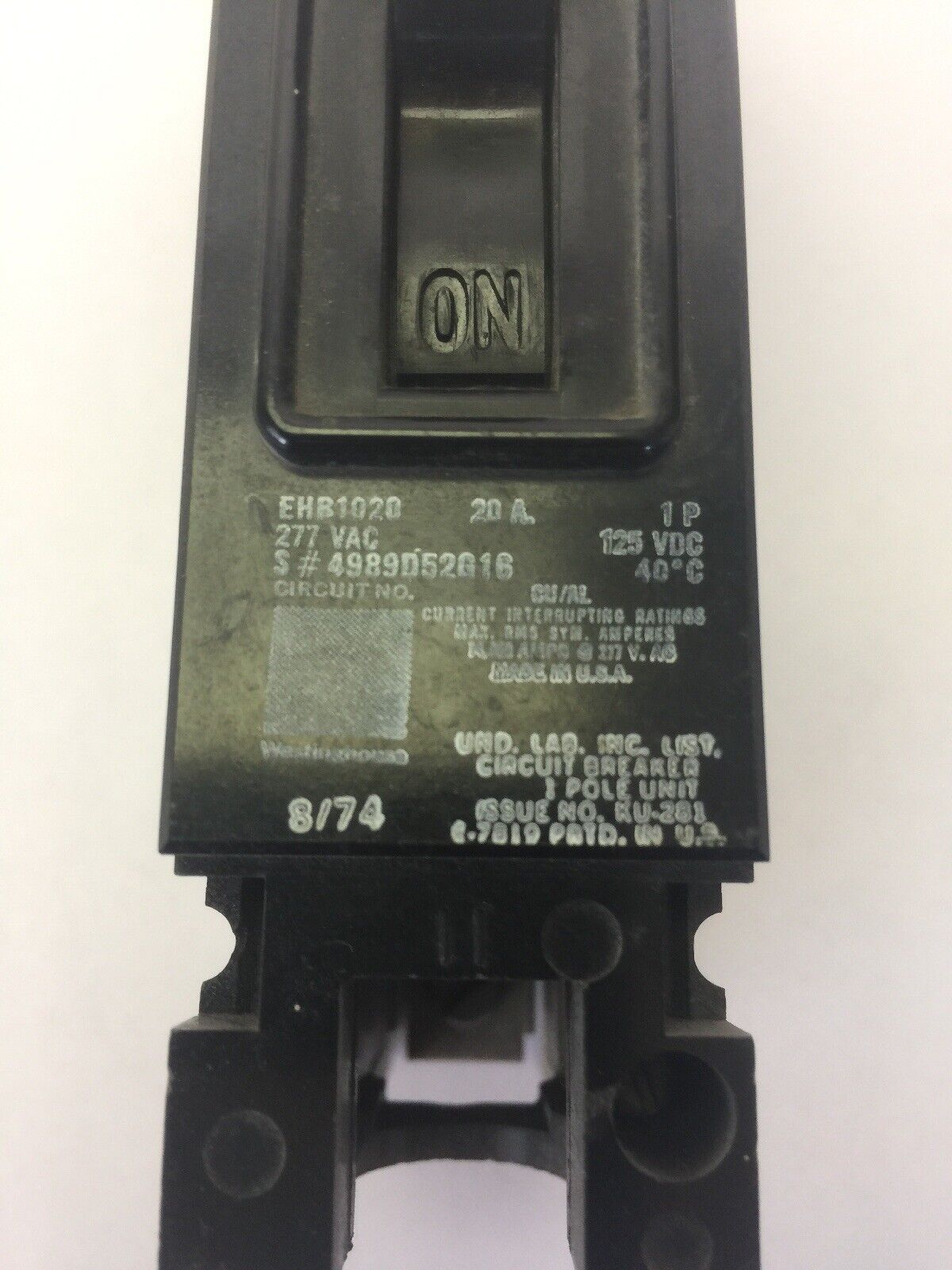 WESTINGHOUSE EHB1020 CIRCUIT BREAKER 20A 277VAC 125VDC 1 POLE (LOT OF 5)