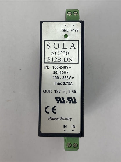 SOLA SCP30 S12B-DN POWER SUPPLY OUT 12VDC 2.5A INPUT 100-240VAC 100-353VDC 0.75A