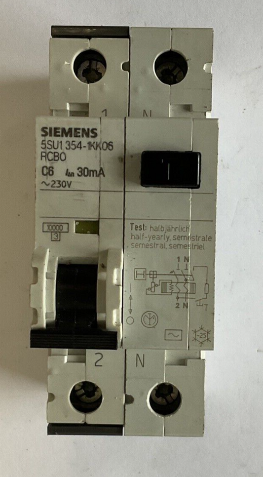 SIEMENS 5SU1 354-1KK06 CIRCUIT BREAKER 230VAC RCBO C6