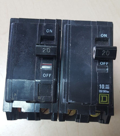 Square D 20 amp breaker 120/240v 10kA  2 pole LOT OF 2