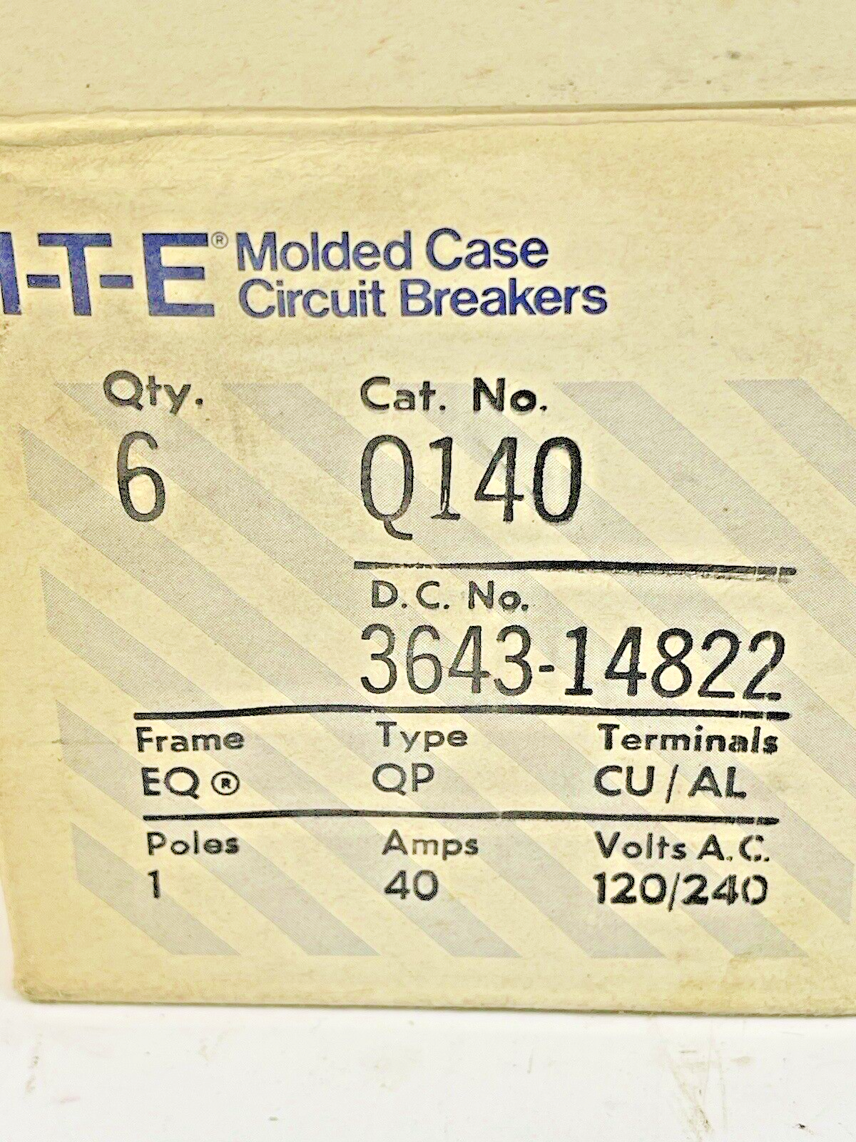 ITE / SIEMENS *BOX OF 6* - Q140 - 40A/1 POLE/240 VAC/TYPE QP/EQ FRAME/-NEW