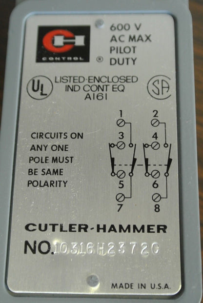 CUTLER-HAMMER 10316H2372C - OILTIGHT LIMIT SWITCH - 1 N.O., 1 N.C. - NEW SURPLUS