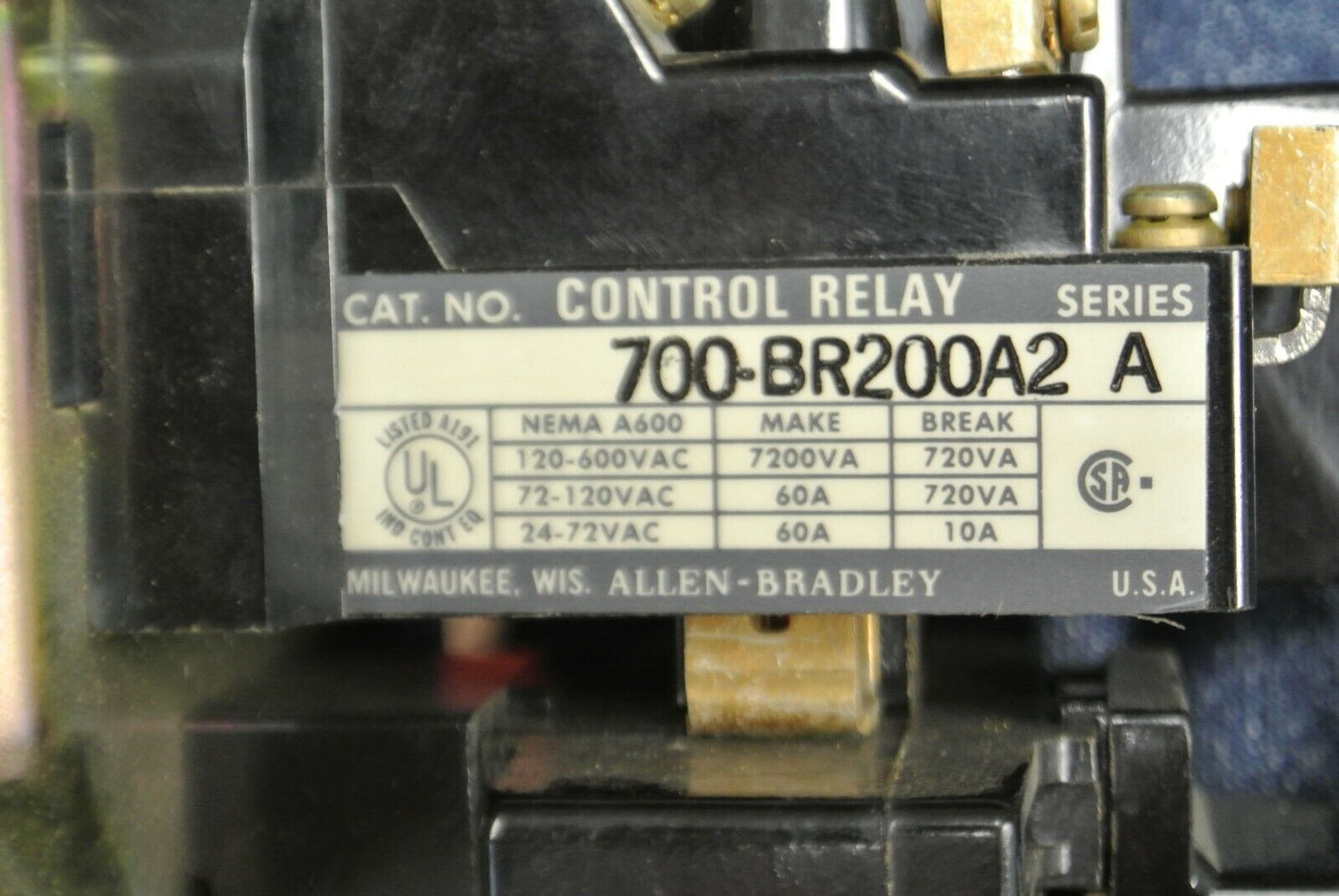 ALLEN-BRADLEY 700-BR200A2 TYPE BR AC RELAY 2 N.O. / 220-240V / NEW SURPLUS