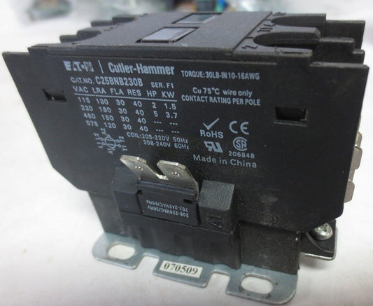 EATON / CUTLER-HAMMER C25BNB230B CONTACTOR 208-240V, 30A, 2-POLE