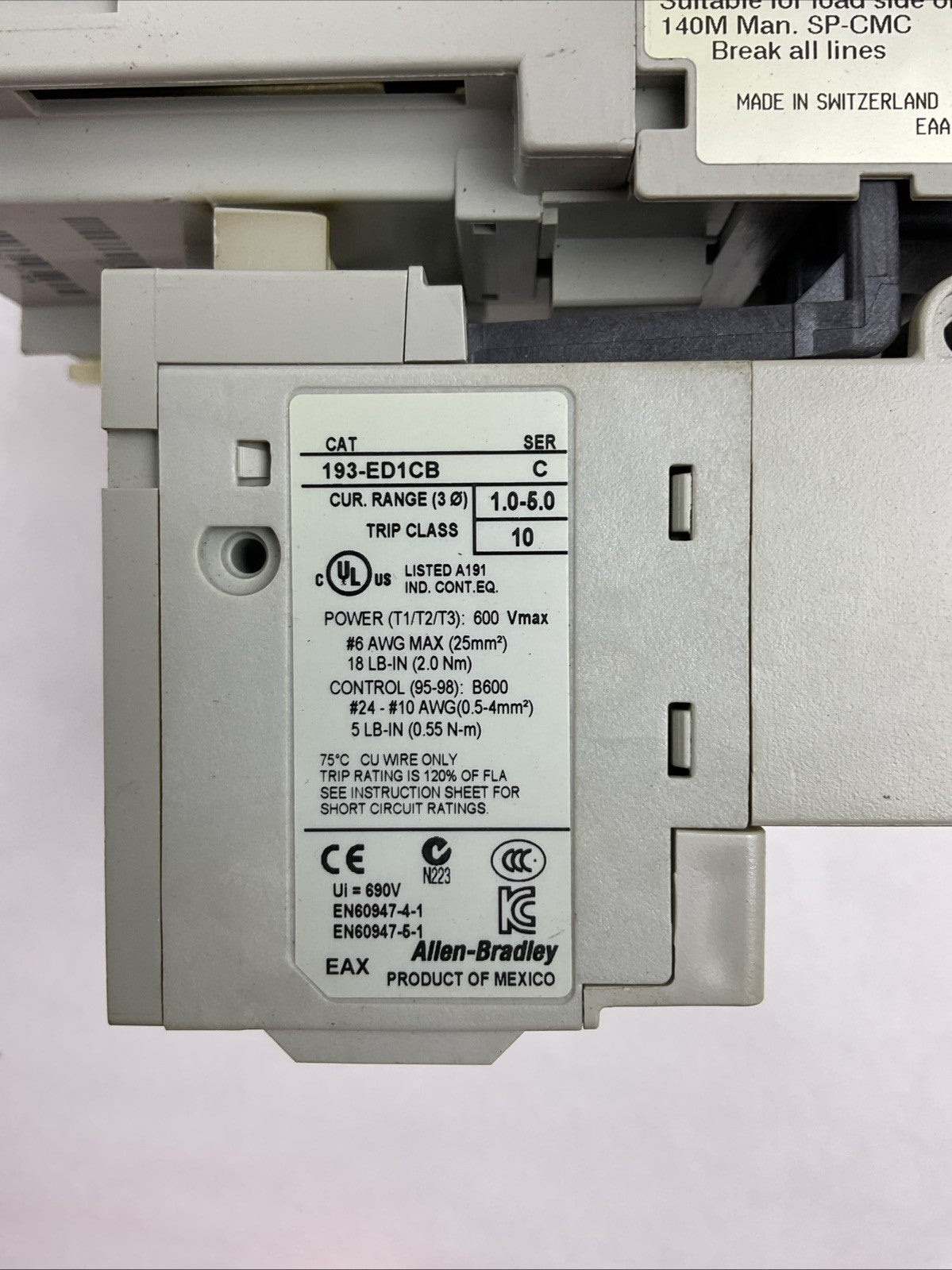 ALLEN BRADLEY 104-C09DJ22 REVERSING STARTER (100-C09*10 + 193-ED1CB 1.0-5.0A)