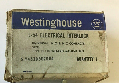 WESTINGHOUSE L-54 ELECTRICAL INTERLOCK  SIZE 1 TYPE N OUTBOARD 453D502G04