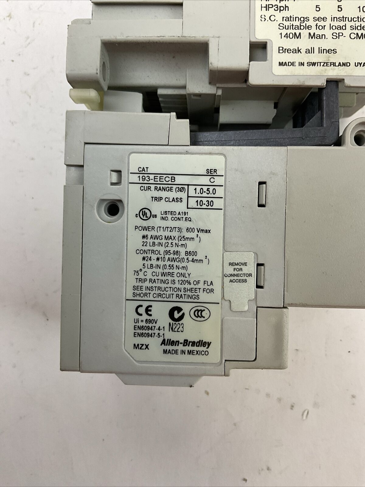 ALLEN BRADLEY STARTER (100-C16*10 SER B COIL 120V + 193-EECB SER C 1.0-5.0A)