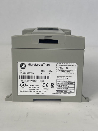 ALLEN BRADLEY 1766-L32BWA MICROLOGIX 1400 CONTROLLER SER A REV F FRN 05 24VDC