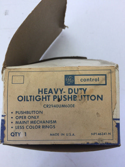 GE CR2940UM600E HEAVY DUTY OILTIGHT PUSHBUTTON OPER ONLY LESS COLOR RINGS MAINT