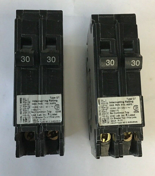 SIEMENS Q3030 CIRCUIT BREAKER 1POLE 120/240VAC 60HZ 30AMP***LOTOF2***