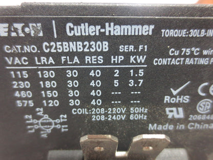 EATON / CUTLER-HAMMER C25BNB230B CONTACTOR 208-240V, 30A, 2-POLE