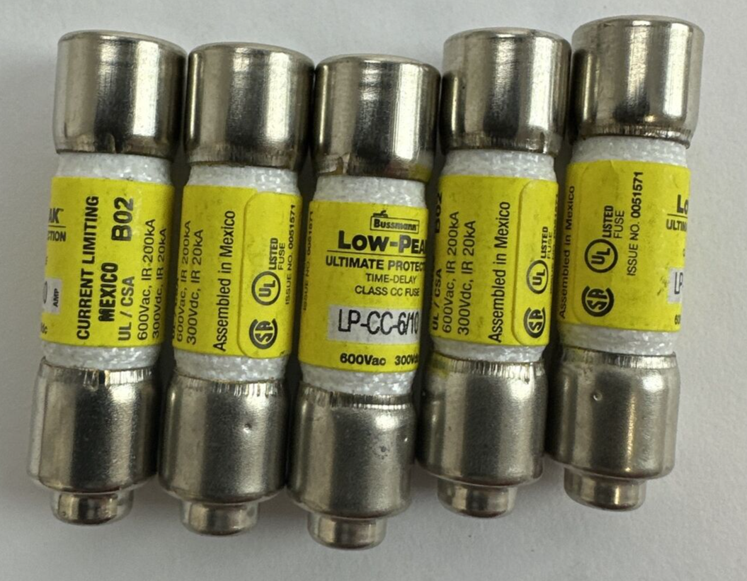 BUSSMANN LP-CC-6/10 600VAC 300VDC 6/10AMP LOW-PEAK TIME DELAY FUSE (LOT OF 5)