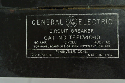 GE TEF134040 CIRCUIT BREAKER - 480VAC, 40A, 3-POLE