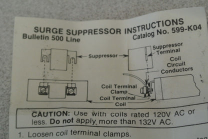 ALLEN-BRADLEY 599-K04 / SURGE SUPPRESSOR / 120VAC / SIZE 0, 1, 2 / NEW SURPLUS
