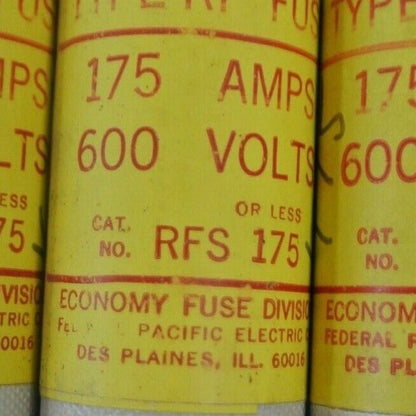 LOT of 5 / ECONOMY RF175 TYPE RF FUSES 175A / 600V / NEW SURPLUS