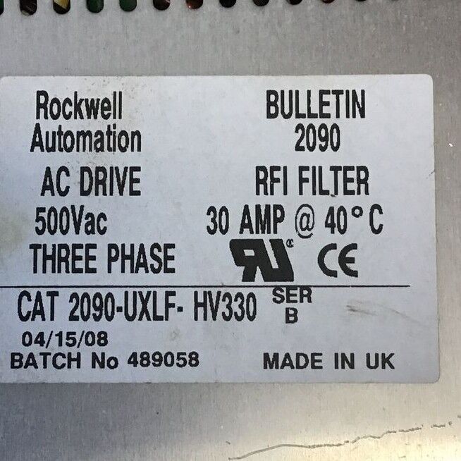 ROCKWELL AUTOMATION 2090-UXLF-HV330 RFI FILTER 500VAC AC DRIVE 3PH SER.B