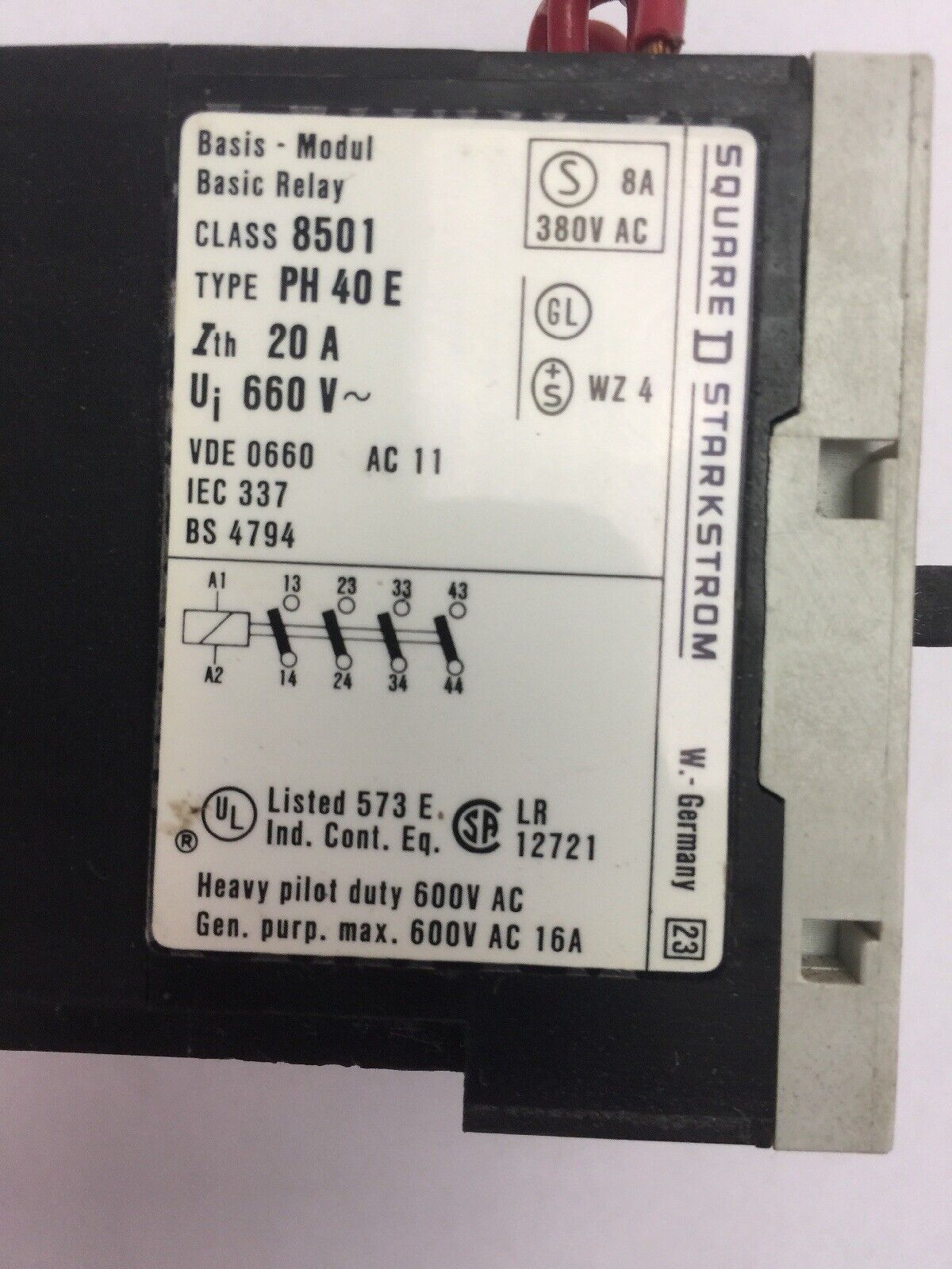 SQUARE D 8501 PH 40 E CONTACTOR 600VAC 16A COIL 110V 50HZ 120V 60HZ