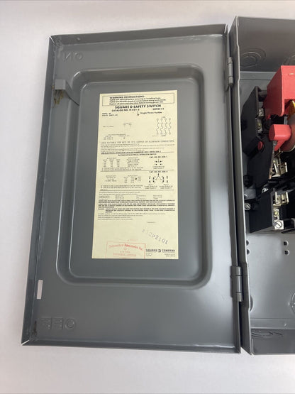 SQUARE D H-421-2 FUSIBLE SAFETY SWITCH SERIES E1 240VAC 30AMP 10HP 4POLE