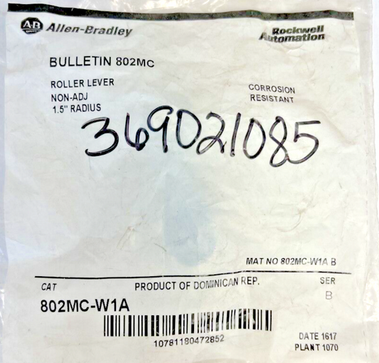 ALLEN BRADLEY - 802MC-W1A - ROLLER LEVER - NON-ADJUSTABLE - 1.5" RADIUS