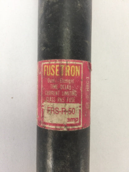 FUSETRON FRS-R-50 CLASS RK5 DUAL ELEMENT TIME DELAY FUSE 600VAC (LOT OF 3)