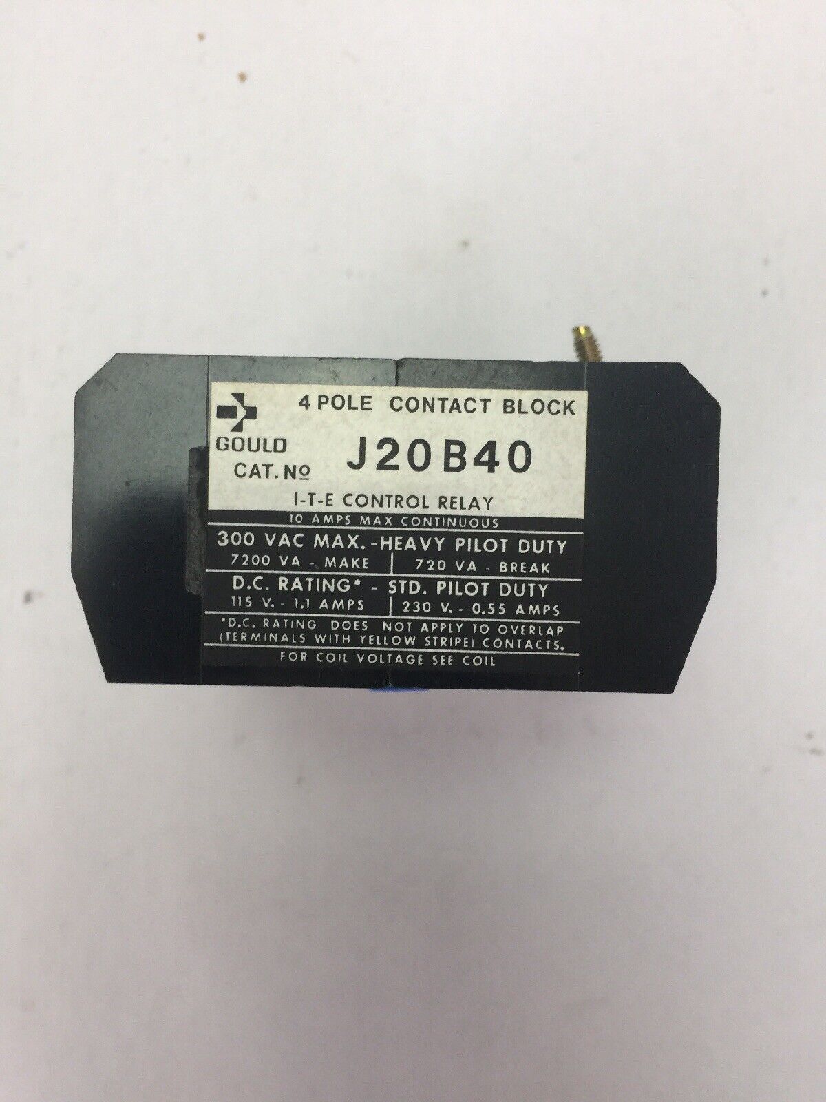 GOULD J20B40 CONTACT BLOCK KIT POLES 4 N.O. VOLTS MAX 300